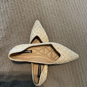 MingFeidi Women's Ivory Crystal Pointed Toe Flats